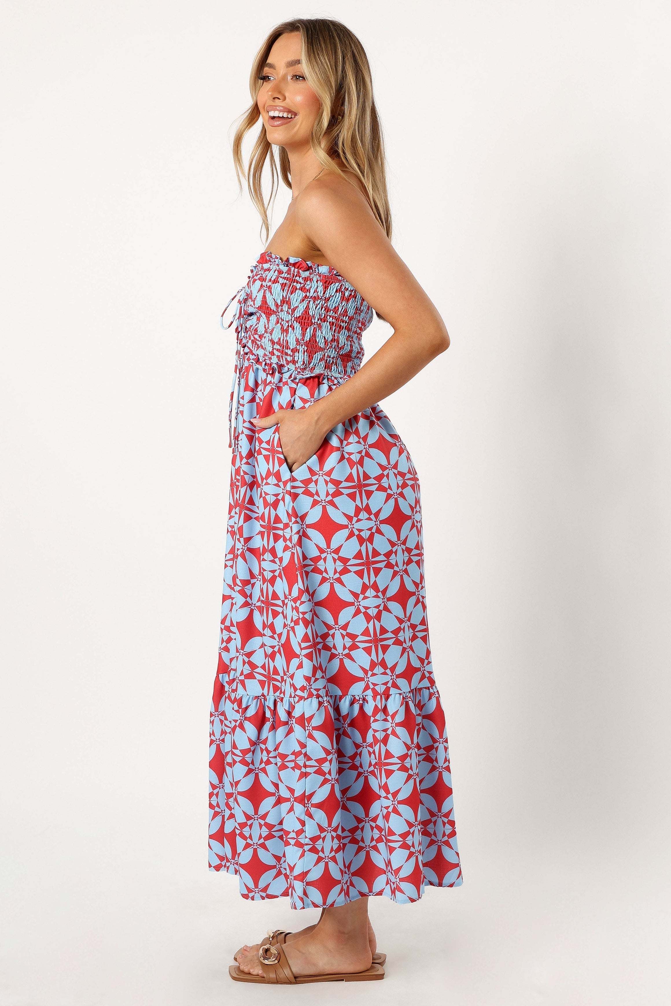 Dayton Strapless Midi Dress - Red Blue - XL - Image 46