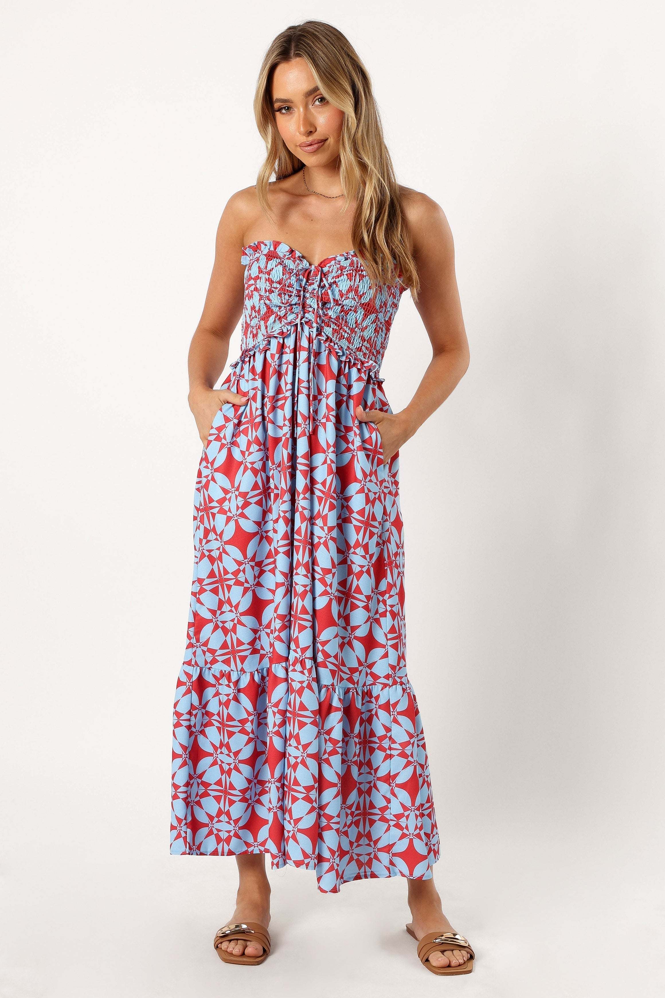 Dayton Strapless Midi Dress - Red Blue - XL - Image 44