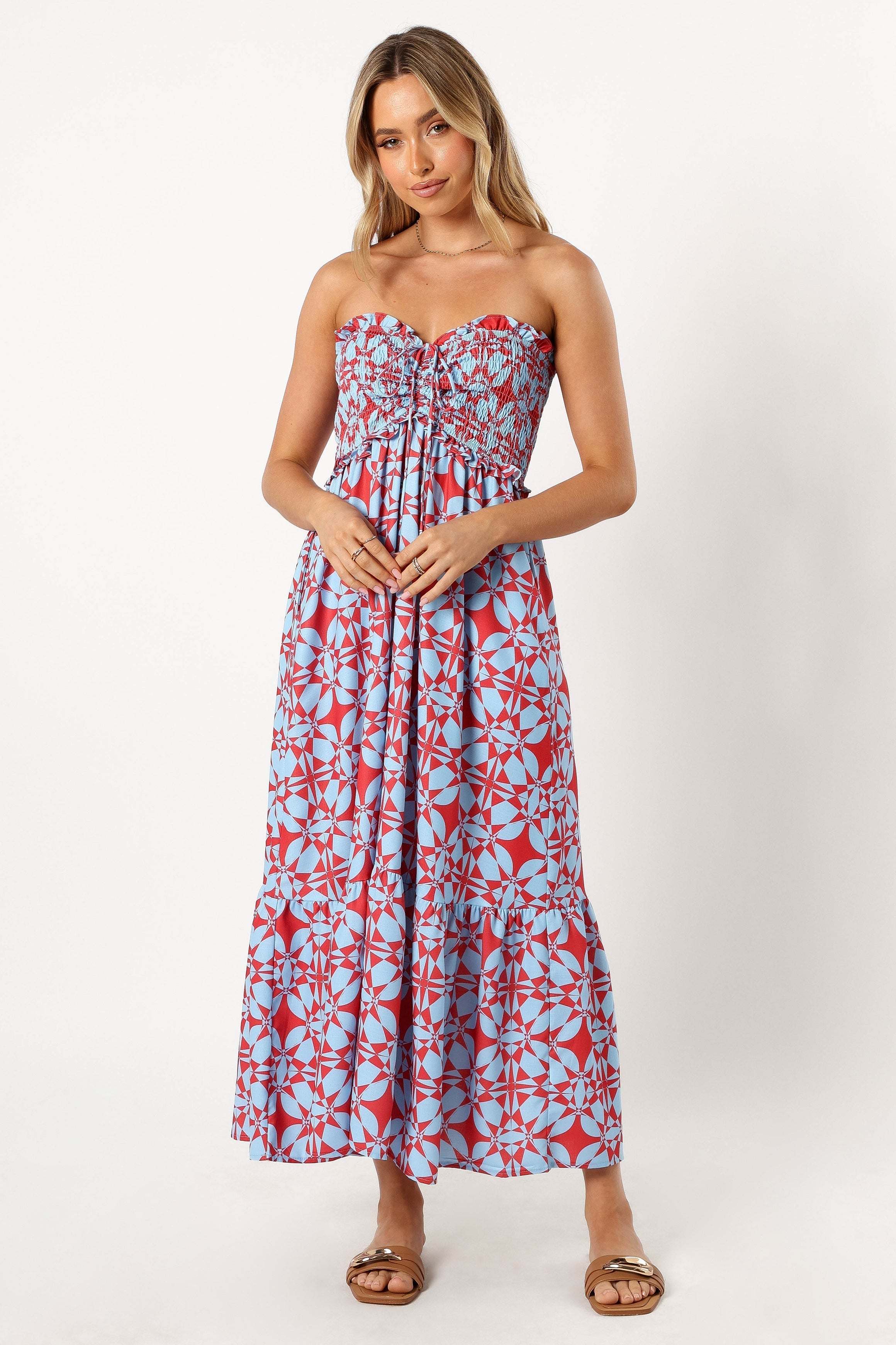 Dayton Strapless Midi Dress - Red Blue - XL - Image 45