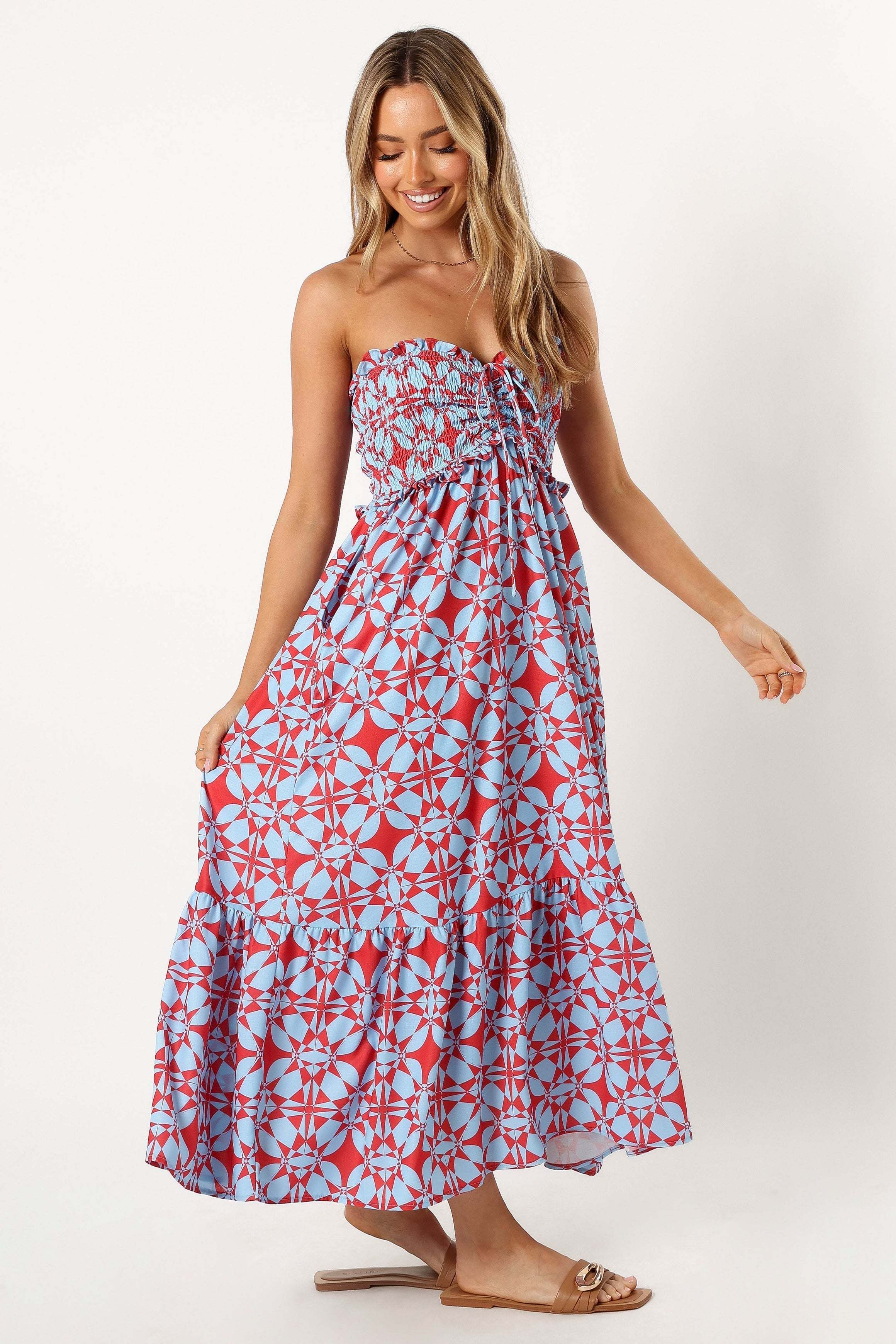 Dayton Strapless Midi Dress - Red Blue - XL - Image 48