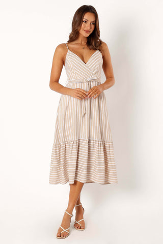 Odette Midi Dress - Beige Stripe - 14 - Image 54
