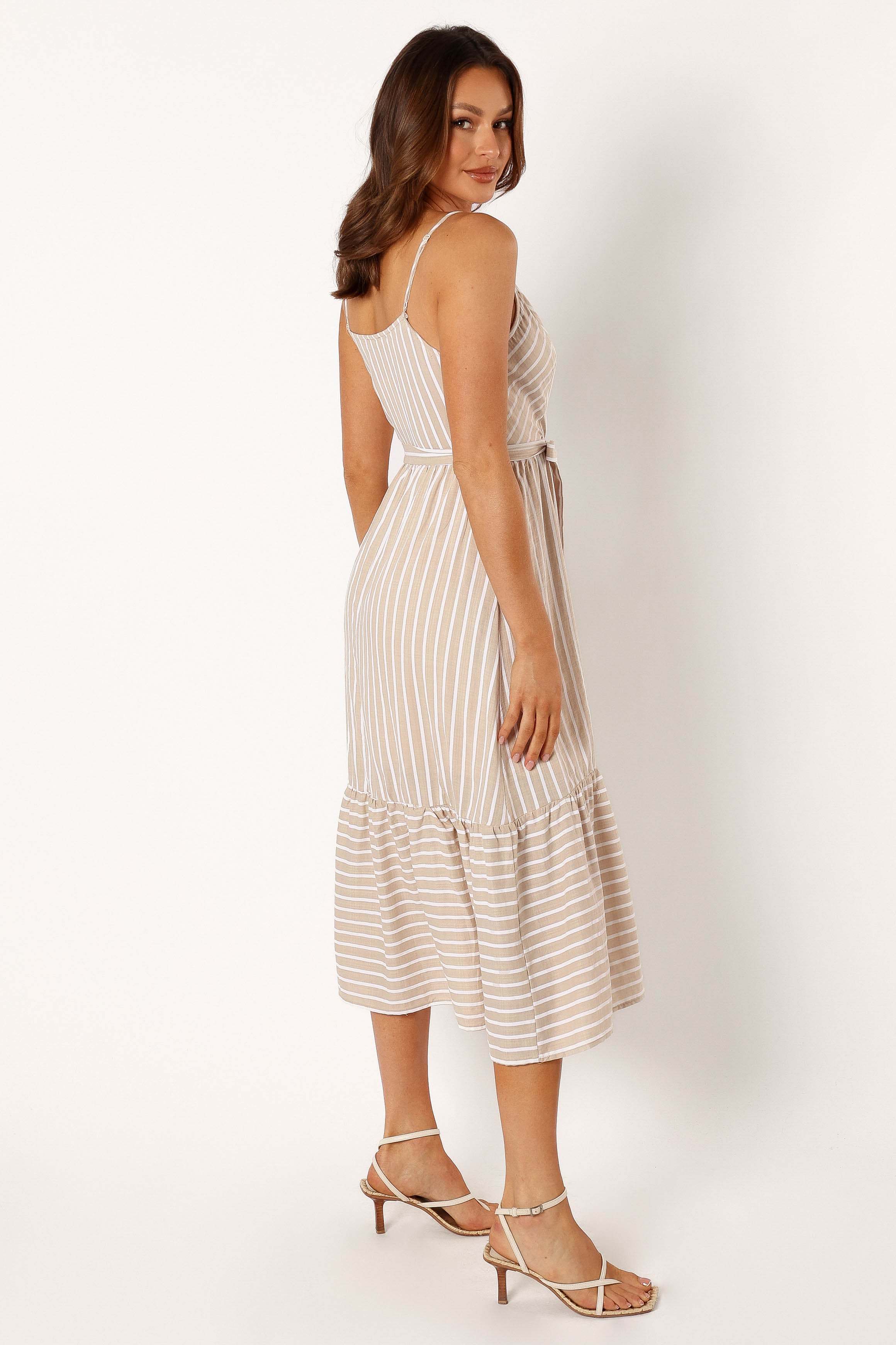 Odette Midi Dress - Beige Stripe - 14 - Image 51