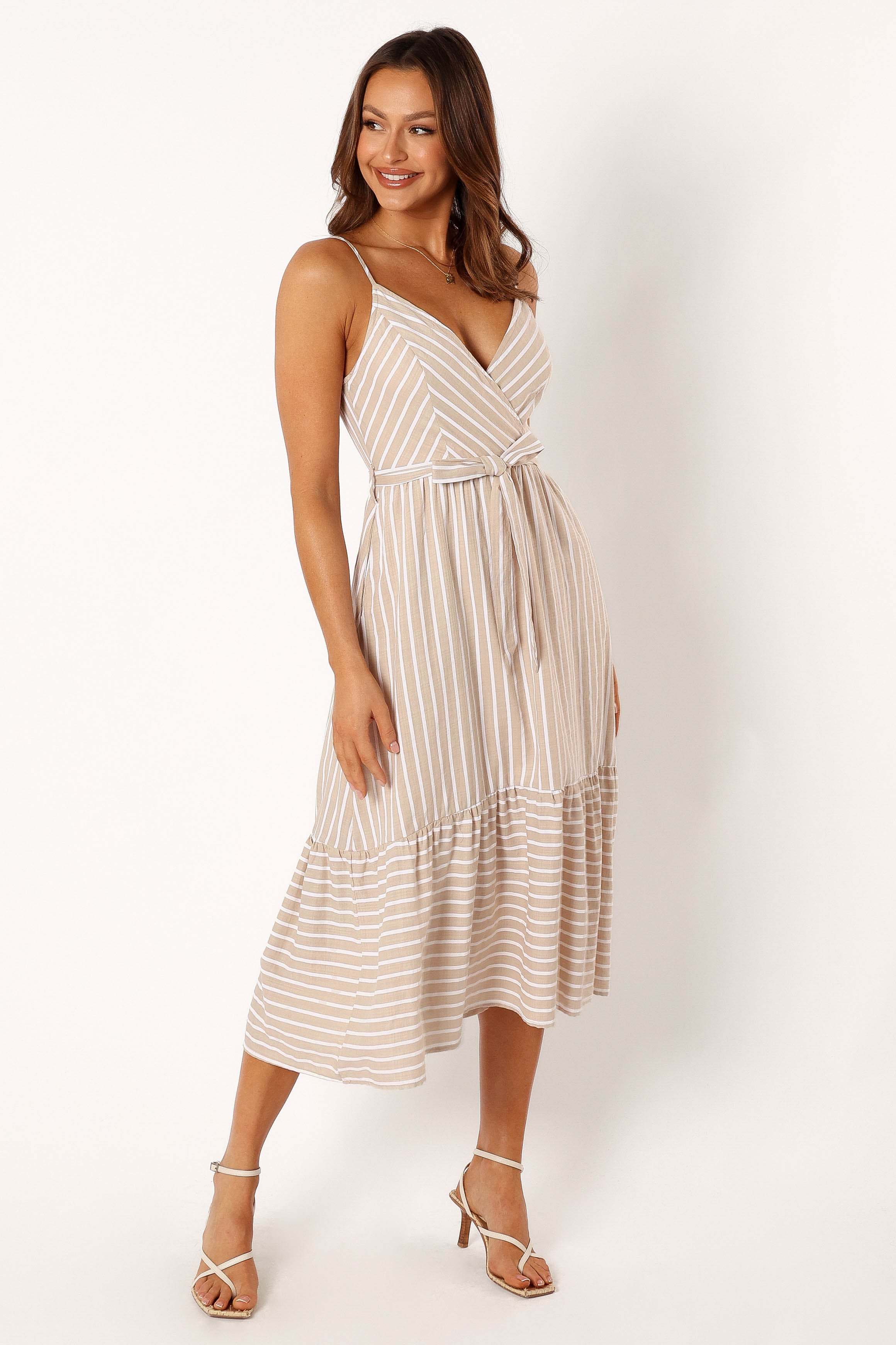 Odette Midi Dress - Beige Stripe - 14 - Image 50