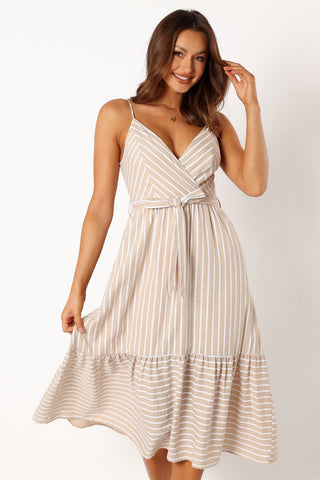 Odette Midi Dress - Beige Stripe - 14 - Image 49